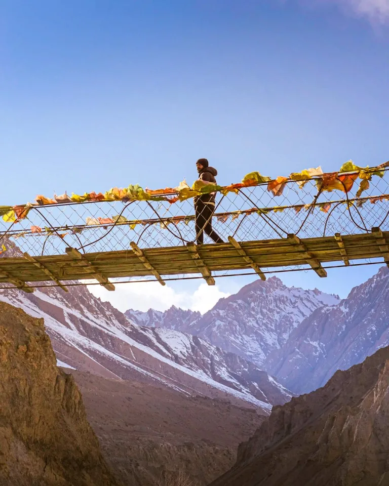 A tradition bridge crossing during Hiking in Himalayas